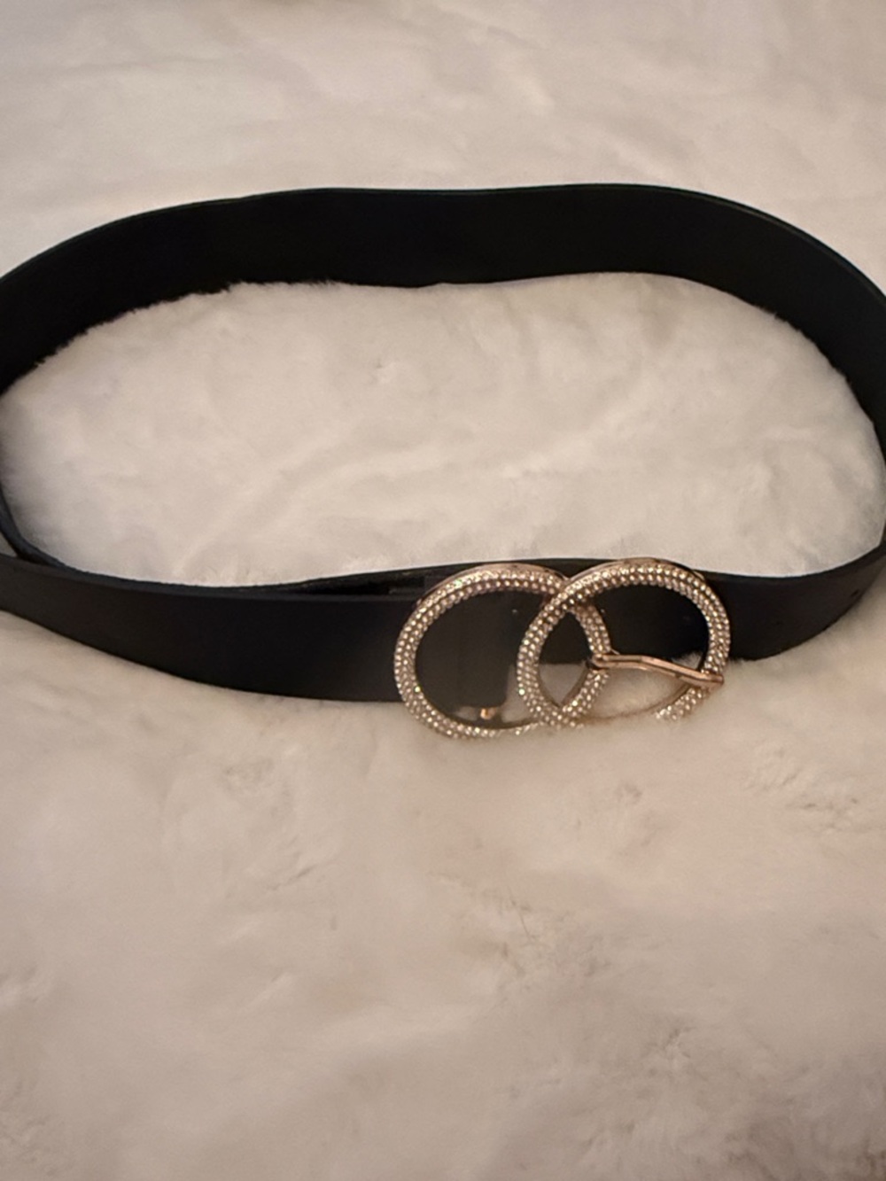 Black Women's Rhinestone Double-Ring Fashion Belt